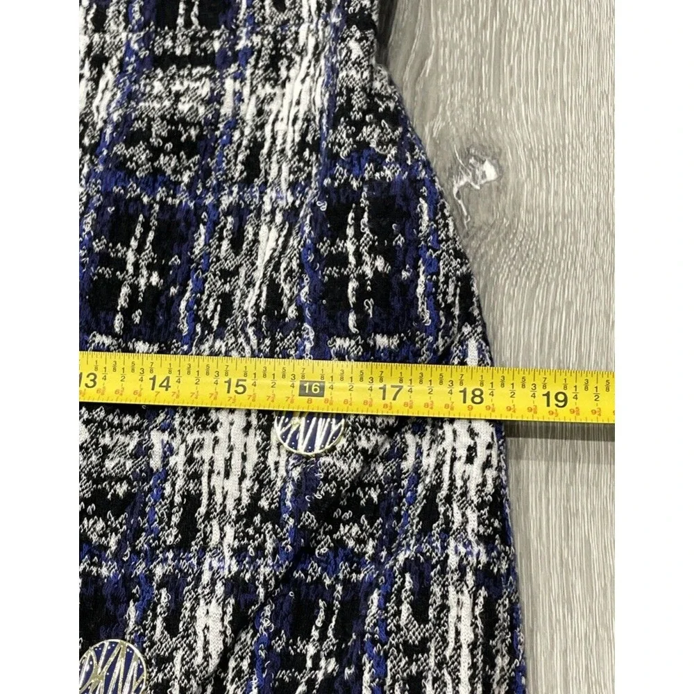 DKNY Women's Tweed Sheath Dress Jewel Neck Sleeveless Blue Black White Size 10 - Picture 11 of 12
